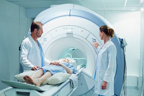 GE MRI scanner trailer in hospital
